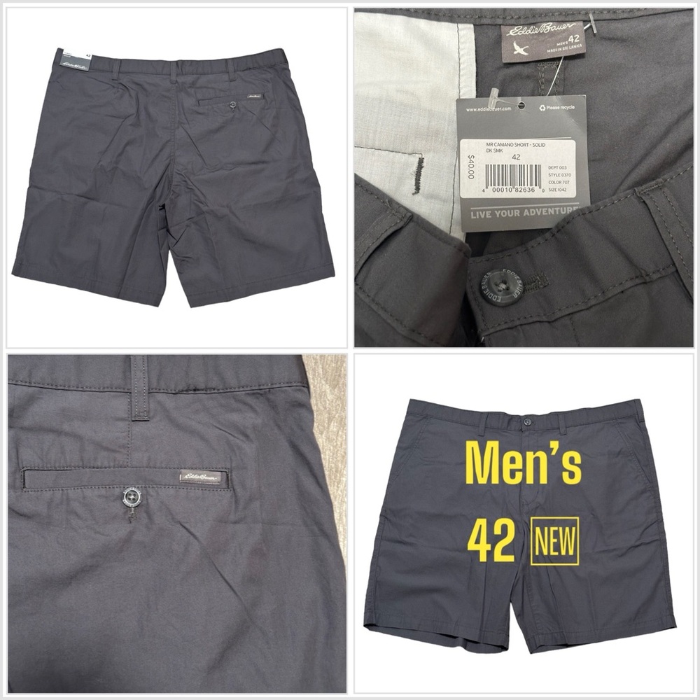 Men's Eddie Bauer 42 XL Camano Chino Khakis Shorts Gray Durable Twill Cotton New